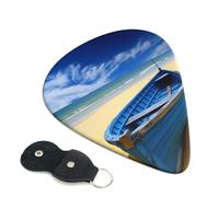 Blue Sky Yellow Beach Boat 6 Pack Guitar Picks With Holder, Personalized Guitar Plectrums Non-Slip Portable Ukulele Bass Picks 0.71mm For Acoustic Guitar Lovers Gifts