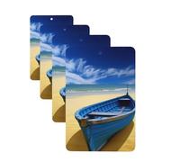 Blue sky yellow beach boat Car Air Fresheners Cards Set of 4 Pieces Personalized Car Fresheners Gifts for Men Women Auto Aromatherapy Tablets Hanging Scented Cards for Wardrobe Bathroom