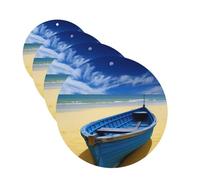 Blue sky yellow beach boat Car Air Fresheners Cards Set of 4 Pieces Personalized Car Fresheners Gifts for Men Women Auto Aromatherapy Tablets Hanging Scented Cards for Wardrobe Bathroom