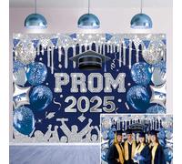 Blue Sliver 2025 Graduation Party Backdrop Royal Blue Glitter 2025 Prom Night Background Class of 2025 Congrats Grad Banner for 2025 Congratulate Graduates Party Decoration (Blue, 94X70 inch (8x6FT))