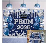 Blue Sliver 2025 Prom Night Backdrop Royal Blue Glitter Graduation Photography Background Class of 2025 Congrats Grad Party Decorations Background (7X5FT (210x150cm))