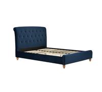 Blue Small Double Bed Frame Brompton Upholstered Headboard 120cm 4FT Wood Fabric