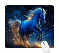 Blue Small Mouse Mat 12.60×10.24×0.12 inch,2026 New Year Gaming Mousepad Horse Mini Desk Pad with Non-Slip Base and Stitched Edge,for Wireless Mouse,Laptop,Office Home,Washable,Roll-up,Gift Men D-162