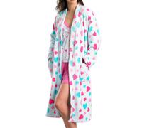 (Blue, Small - UK 10/12) Slenderella Ladies Soft Fleece Heart Pattern Dressing Gown