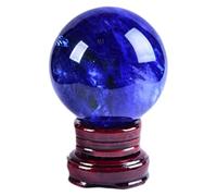 Blue Smelting Crystal Ball with Wooden Stand, Quartz Sphere, Scrying for Fortune Telling Home Table Decorative Balls,18cm