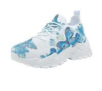 Blue sneakersWomens Trainers Breathable Mesh Orthopedic Shoes Fashion Low Top Lace Up Walking Sneakers Wide Fit Wedge Trainers Cushion Arch Support Tennis Sneaker Best Trainer for Arch Support