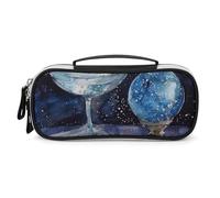 Blue Snowball Painting Pencil Case with Handle, Large Capacity PU Leather Pencil Bag Office Organizer, Portable Cosmetic Bag for Travel, Home