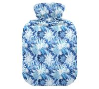 Blue Snowflake Christmas Seamless Pattern Hot Water Bottle with Soft Cover, 1L Water Bottle Bag for Menstrual Cramps