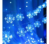 Blue Snowflake String Lights - 20 Ft, 40 LED, Battery Operated, Indoor/Outdoor, Xmas Decor