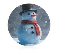 Blue Snowman Tempered Glass Cutting Board Non Slip Heat Resistant Chopping Mat Round Glass Cutting Boards for Kitchen Heavy Duty Chopping Boards for Countertop Cheese Board
