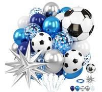 Blue Soccer Balloons, Navy Metallic Blue Silver White Confetti Soccer Ball Birthday Star Foil Balloons for Kids Boy Soccer Party Decorations Sport Theme Birthday Baby Shower