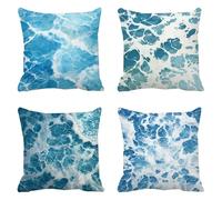 blue Sofa Cushion Covers 55 x 55 Outdoor Cushions Set of 4, waves Decorative Pillows Large Cushions, Linen Cushion Cover Square Pillow Cases, for Bedroom Chair Garden, Home Decor, a-477