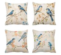 blue Sofa Cushion Covers 75 x 75 Outdoor Cushions Set of 4, bird Decorative Pillows Large Cushions, Linen Cushion Cover Square Pillow Cases, for Bedroom Chair Garden, Home Decor, a-488