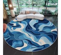 Blue Soft Print Round Rug 180 cm - Abstract Liquid Waves Pattern Washable Non Slip Circle Area Rugs for Bedroom, Non Shedding Low Pile Pet Friendly Carpet for Kids Room Bedside Office Dining Room