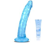 Blue Soft Realistic Dildo, Jelly Dong Stimulator with Strong Suction Cup for Hands-Free Play, Silicone Lifelike Penis Adult Sex Toy for Women G Spot and Anal Play (Blue, L)
