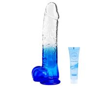 Blue Soft Realistic Dildo, Jelly Dong Stimulator with Strong Suction Cup for Hands-Free Play, Silicone Lifelike Penis Adult Sex Toy for Women G Spot and Anal Play (Blue A, XL)