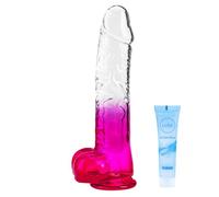 Blue Soft Realistic Dildo, Jelly Dong Stimulator with Strong Suction Cup for Hands-Free Play, Silicone Lifelike Penis Adult Sex Toy for Women G Spot and Anal Play (Purple B, XL)