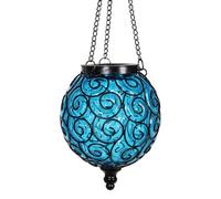Blue Solar Hanging Lantern Decorative Outdoor Glass Ball Led Light With 8 Hour Glow Weatherproof Garden Lighting