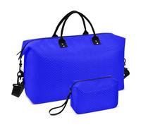 Blue Solid Color Pure Plain Decorative Weekender Duffel Bag Sports Gym Bag with Toiletry Bag for Airplane Traveling Foldable Bolsa para