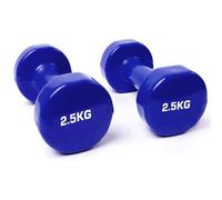 Blue Solid Vinyl Coated Dumbbells Pair, 2.5 kg Each - Hexagonal, Non-Slip Grip