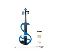 Blue Solid Wood Metallic Electric/Mute Violin Set 4/4 Full Size W/Audio Cable Bridge Brazilwood Bow Canvas Case