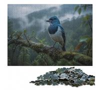Blue Songbird in Misty Mountains Wooden Adult Jigsaw Puzzle 300 Pieces | A screen-free tabletop activity: a simple way to organise the image on quiet evenings.