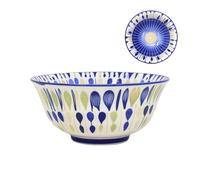 Blue Soup Bowl Ceramic Dessert Dish Rustic 15cm Oriental Sun Burst Vintage