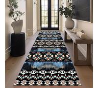 Blue Southwestern Runner Rug, 60x300cm, Country Rustic Modern Geometric Orange Navy Blue Abstract Accent Rug, Durable Reduce Noise Aztec Carpet for Hallway Kitchen Farmhouse