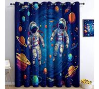Blue Space Blackout Curtains for Bedroom 43 inch Long 2 Panels Cartoon Astronaut Planet 3D Print Patterned Curtains for Living Room Eyelet Thermal Insulated Darkening Window Drapes, 39W x 43L