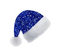 Blue Sparkly Christmas Santa Hats for Adults & Kids, Luxury Sequined Xmas Hat for Men & Women, Perfect for Christmas Party, New Year & Holiday
