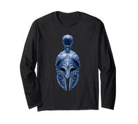 Blue Spartan Helmet Symbol | Greek Gladiator Stoic Workout Long Sleeve T-Shirt