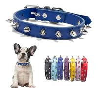 Blue Spiked Dog Collar PU Leather Rivet Spike Puppy Collar Studded Kitten Cat Collars Adjustable Buckle For Small Medium Large Breed Pets Like Chihuahua French Bulldog, Large