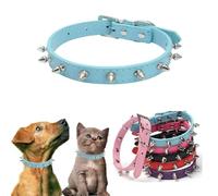 Blue Spiked Dog Collar,Stud Dog Collar Girls, Spikes Spiky Studded Rivet Pu Leather Mushroom Pet Collars Adjustable for XXS XS Small Medium Breed, M