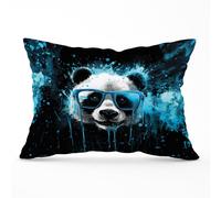 Blue Splashart Panda Face Cushions Warren Reed - Designer Blue 60cm x 60cm