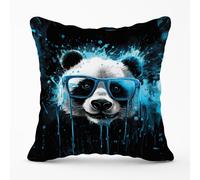 Blue Splashart Panda Face Outdoor Cushion Warren Reed - Designer Blue 45cm x 45cm