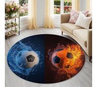 Blue Sport Abstract Round Rug, 60 cm Carpet for Kids Boys Girls | Soft Non-Slip Backing Carpet, Soccer Splashes Flames Machine Washable Area Rug for Nursery Playroom Classroom Bedroom