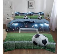 Blue Sports Football And Goal Design Pattern Quilt Cover Set King Size, Reversible Easy Care Bed Linen with 2 Pillowcases 50x75cm for Bedroom