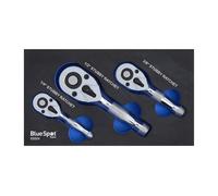Blue Spot 3Pce Stubby Ratchet Set In Foam 1/4 3/8 1/2 + FREE SPIRIT LEVEL GIFT