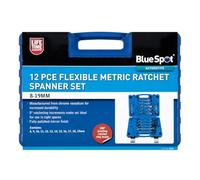 Blue Spot Tools 04309 12 Piece Flexible Head Metric Ratchet Spanner Set (8-19mm), Chrome Vanadium Steel, 5° Fine Ratchet Action, Blow-Moulded case