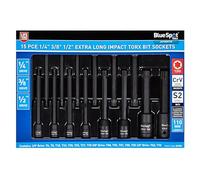 Blue Spot Tools 15 PCE 1/4", 3/8" & 1/2" Extra Long Impact Torx Bits Sockets (T6-T70)