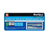 Blue Spot Tools 32 PCE 1/4" 3/8" & 1/2" Hex Bit Socket Set (2-19mm) (1/4"-9/16")