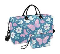 Blue Spring Pastel Flowers Decorative Large Travel Bag Gym Sports Carry with Adjustable Strap for Hiking Waterproof bolso para Mujer