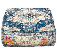 Blue Square Floor Pillow Cover Large Yoga Décor Cushion Moroccan Pouf Ottoman Boho Furniture Perfect for Living Room, Bedroom, Nursery or Children Room Seating Area Beanbag Footstool 24x8 Unstuffed
