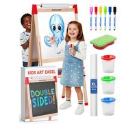 Blue Squid Art Easel for Kids, Easels for Toddlers | Adjustable Art Easel with Paper Roll, Magnetic Kid Chalkboard Easel Double Sided, Toddler White Board Toddler Easel for Kids + Accessories