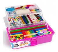 Blue Squid Arts & Crafts Box (Pink)- 2800+ pcs Deluxe Craft Supplies Box, 2 Drawers, 18 Compartments, Sturdy Handle - Art Crafting Kit Birthday Gifts for Kids, School Supply for Ages 4-12
