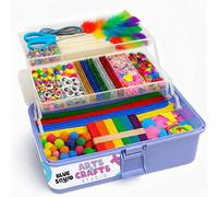 Blue Squid Arts & Crafts Box (Purple)- 2800+ pcs Deluxe Craft Supplies Box, 2 Drawers, 18 Compartments, Sturdy Handle - Art Crafting Kit Birthday Gifts for Kids, School Supply for Ages 4-12