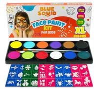 Blue Squid Face Painting Kit for Kids - Complete Face Paint Kit Palette, Stencils, 12 Colours - Safe for Sensitive Skin, Non Toxic Face Painting Kit Professional - Kids Party & Halloween Makeup Kit