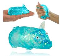Blue Squishy Pig Fidget Toy 10cm - Water Beads Filled Stress Relief Ball for Kids Adults, Christmas Party Gift, Sensory Squeezy to Reduce Anxiety & Improve Focus
