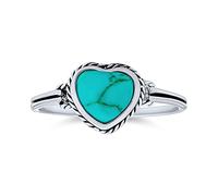 Blue Stabilized Turquoise Bezel Heart Ring For Women For Teen For Girlfriend .925 Sterling Silver December Birthstone