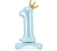 Blue Standing Number 1 Metallic Foil 33" Balloon With Crown Party Decoration